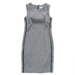 EUC Calvin Klein Black White Houndstooth Sheath Dress Lace Contour Sides